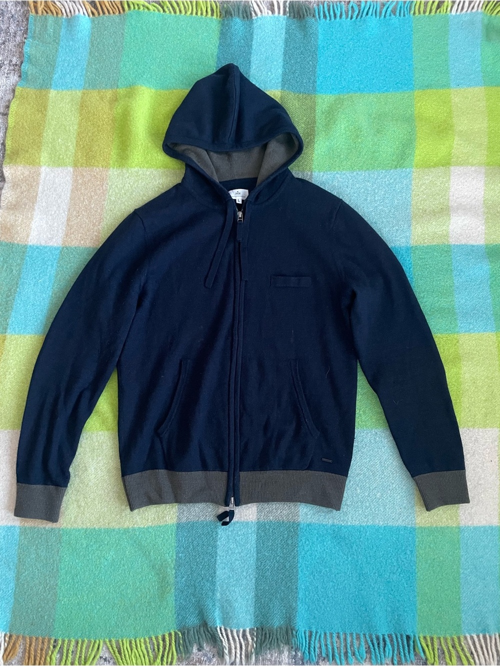 Jaqk navy blue zip-up knit hoodie
